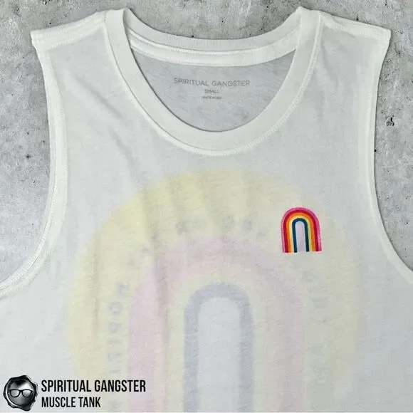 SPIRITUAL GANGSTER GOOD THINGS HORIZON RAINBOW GRAPHIC MUSCLE TANK WHITE SMALL - Picture 11 of 13